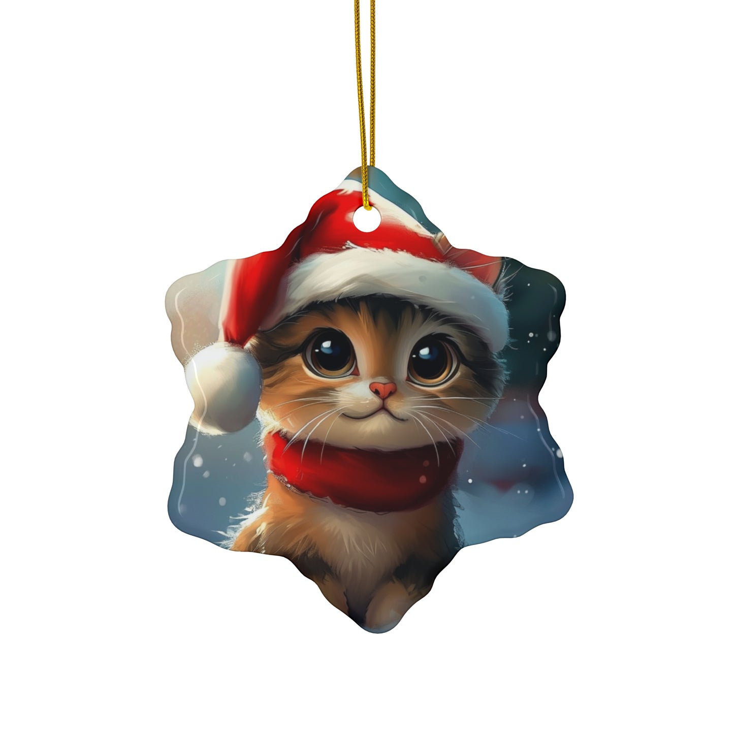 Cute Santa Hat Cat Ceramic Ornament, 3 Shapes