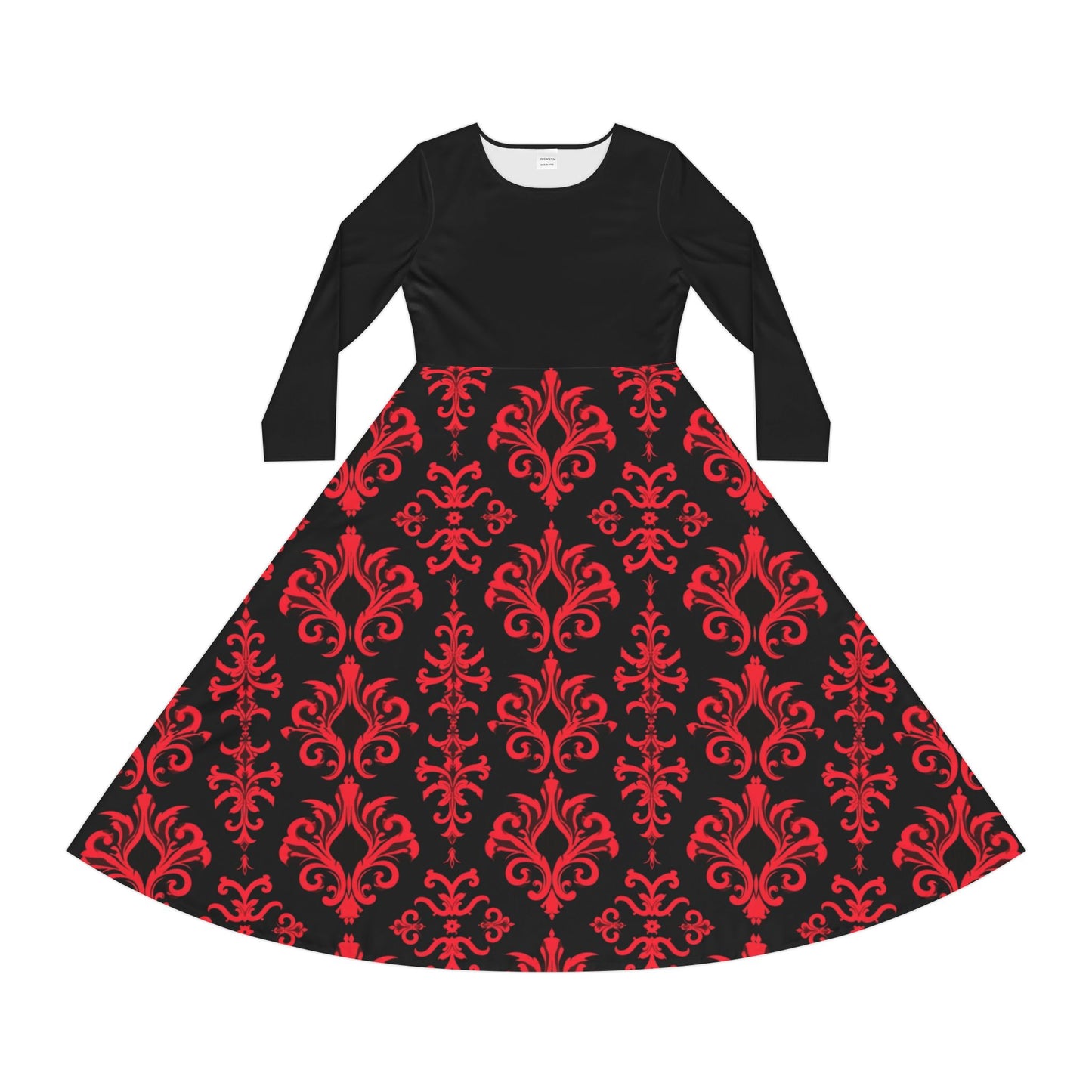 Red and Black Victorian Gothic Inspired Women's Long Sleeve Dance Dress (AOP)