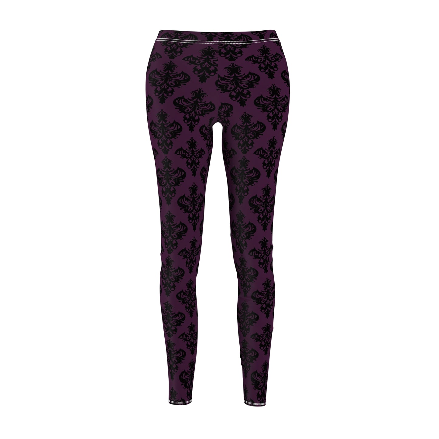 Purple and Black Victorian Damask Pattern Women's Cut & Sew Casual Leggings (AOP)