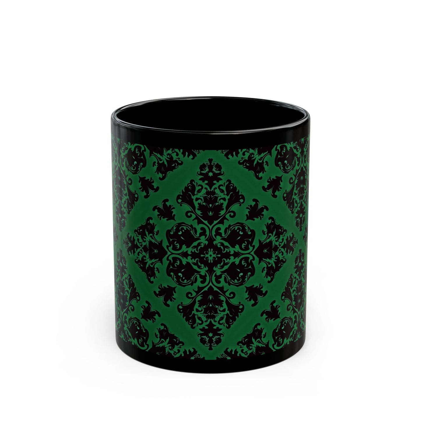 Green Victorian Gothic Pattern Black Mug (11oz, 15oz)