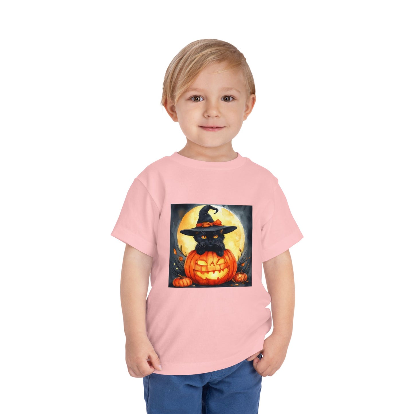 Cat In a Jack O' Lantern Toddler Short Sleeve Tee