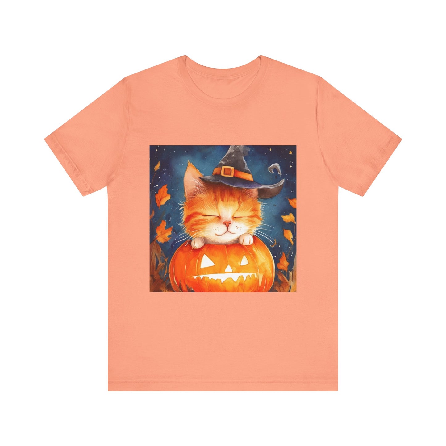 Cute Orange Cat on a pumpkin Unisex Jersey Short Sleeve Tee