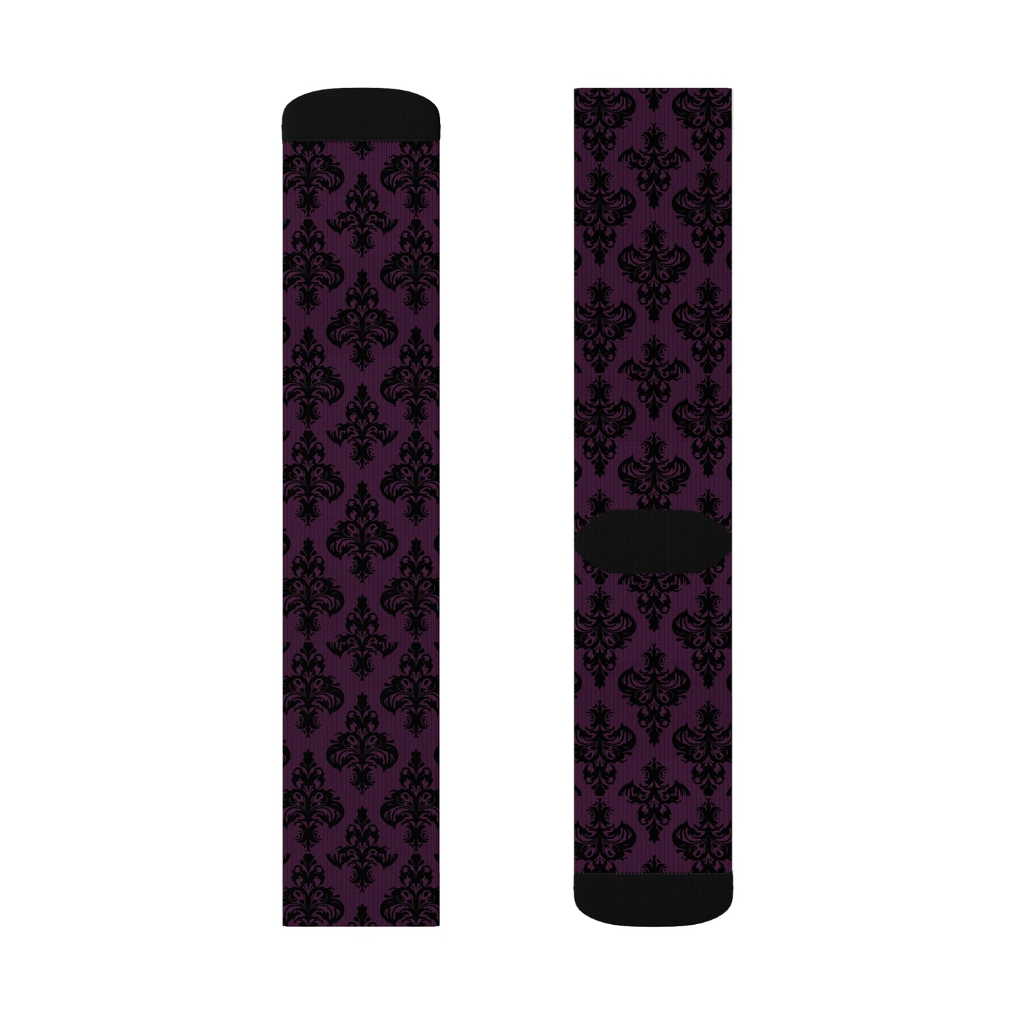 Purple and Black Victorian Damask Pattern Sublimation Socks