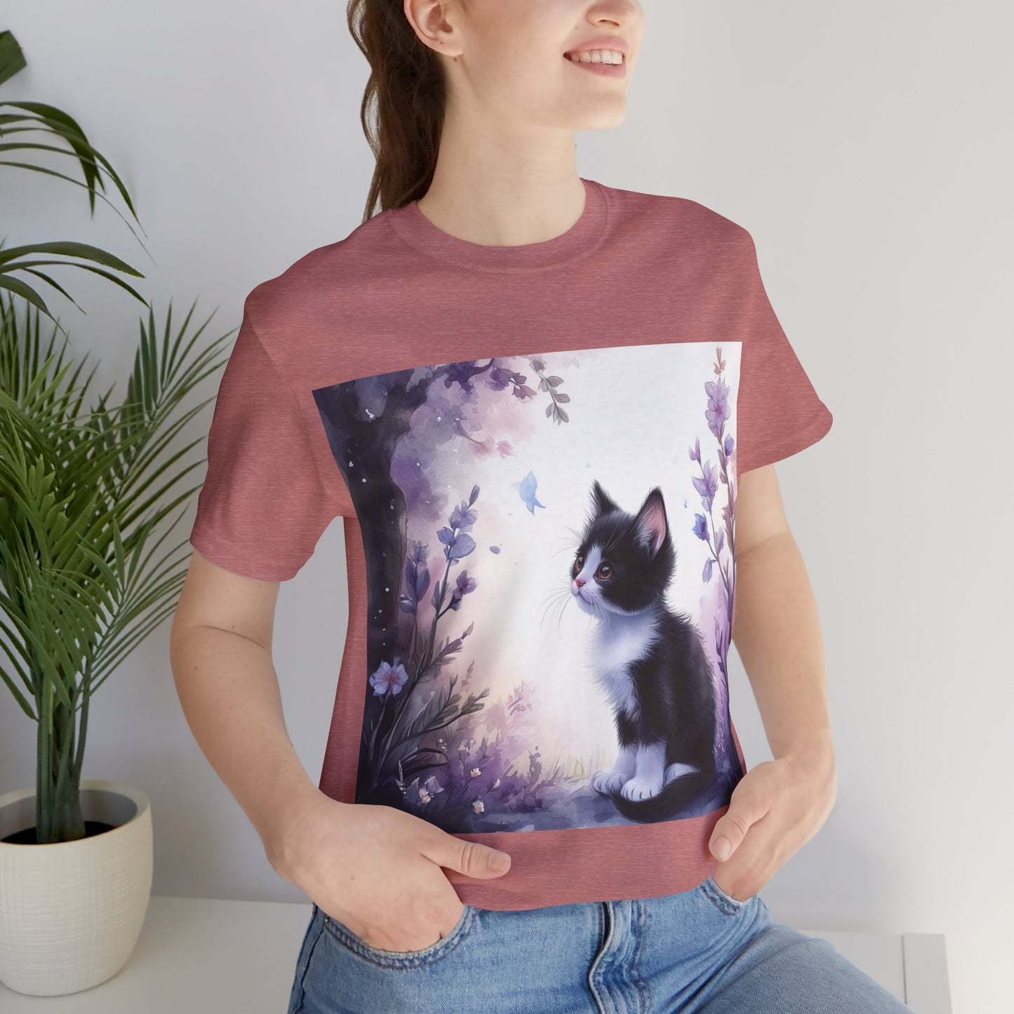 Flowery Tuxedo Cat Unisex Jersey Short Sleeve Tee