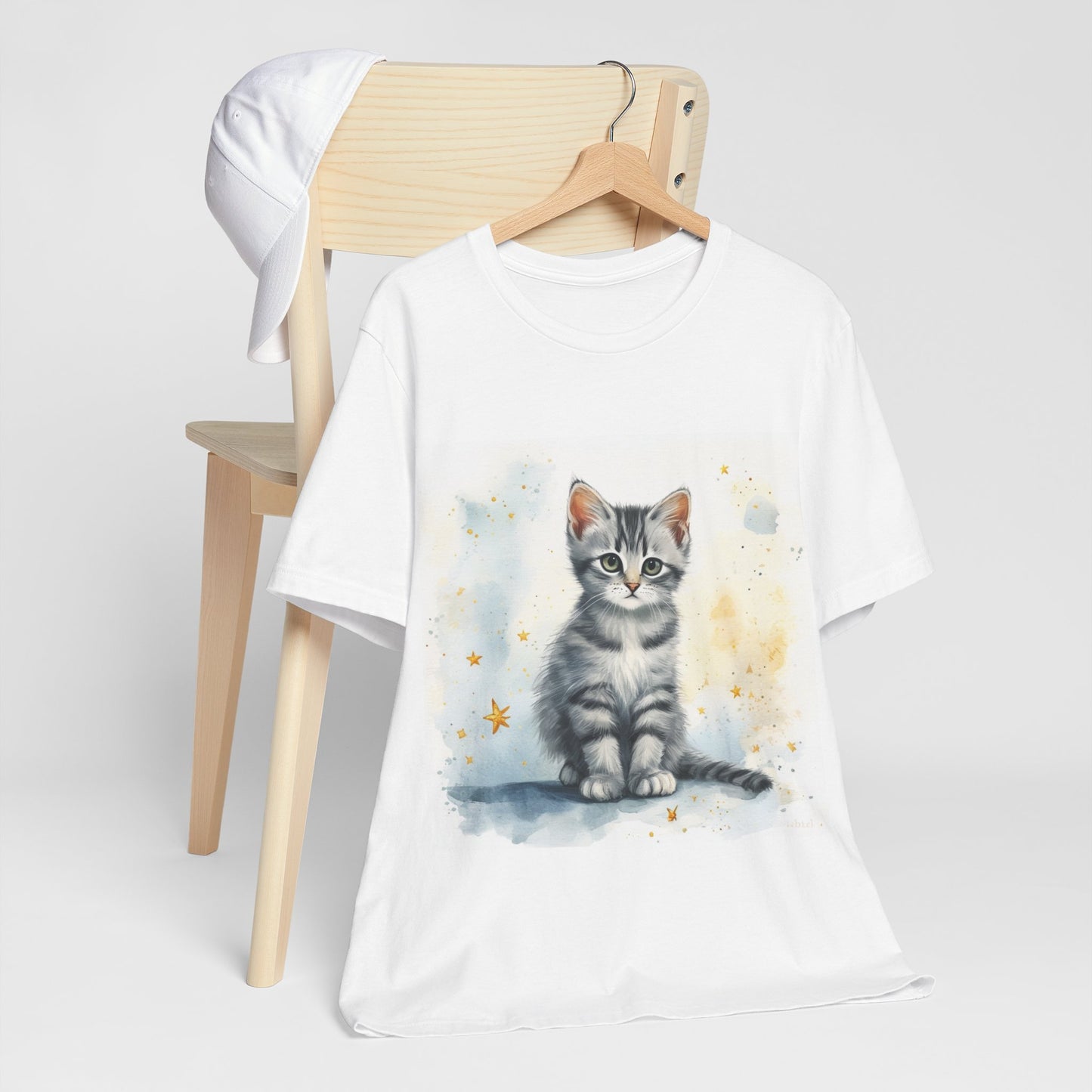 Watercolor Gray Striped Kitten Unisex Jersey Short Sleeve Tee