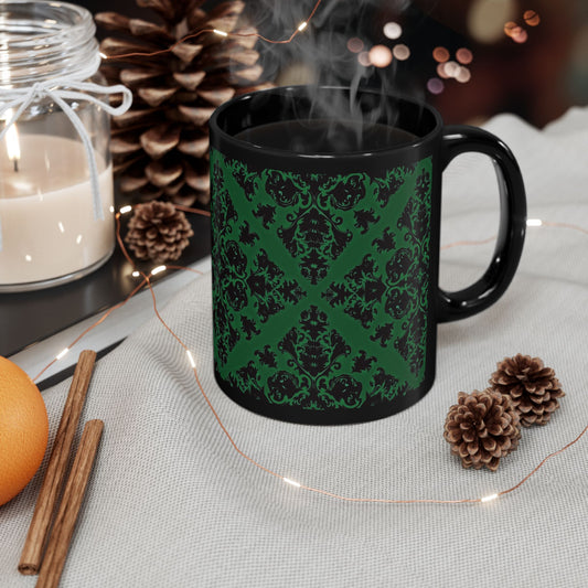 Green Victorian Gothic Pattern Black Mug (11oz, 15oz)