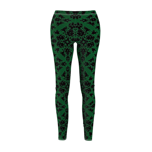 Green Victorian Gothic Pattern Women's Cut & Sew Casual Leggings (AOP)