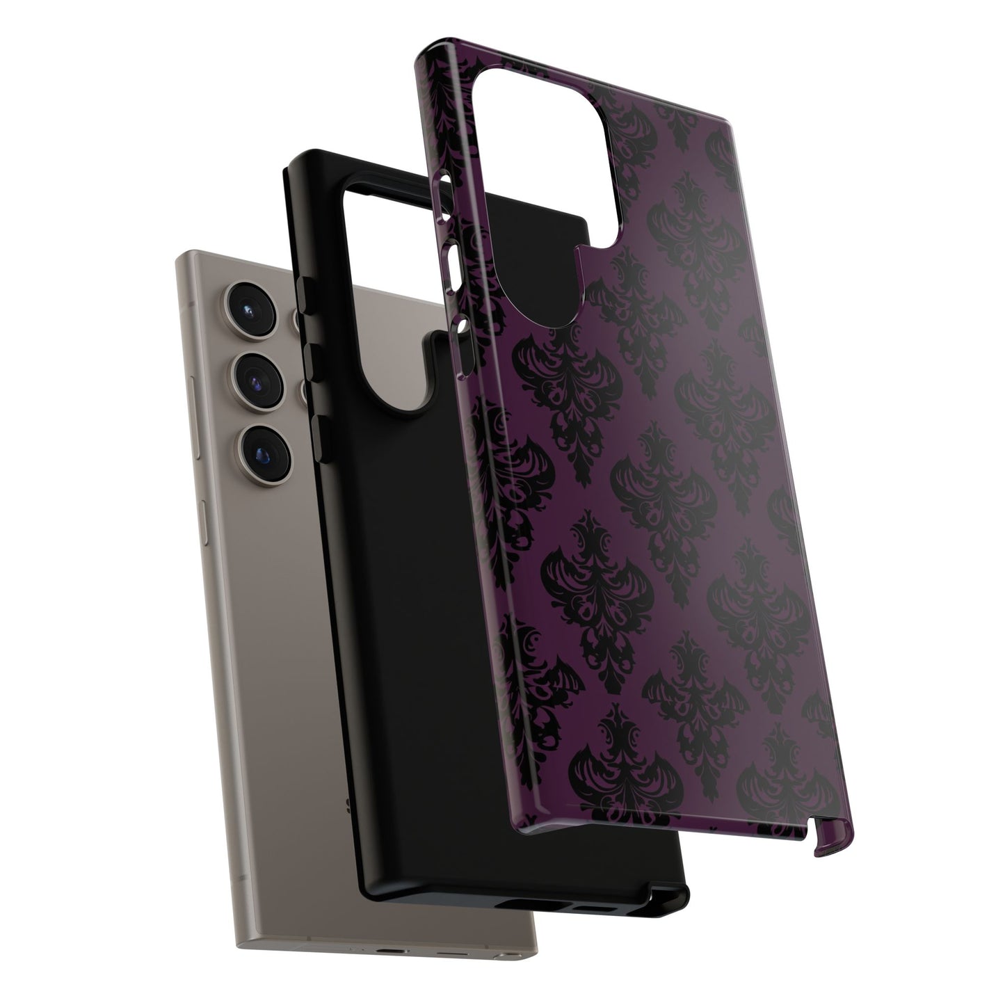 Purple and Black Victorian Damask Pattern Tough Cases