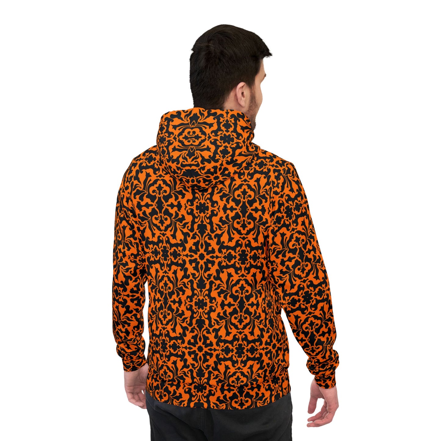 Orange and Black Victorian Damask Pattern Athletic Hoodie (AOP)