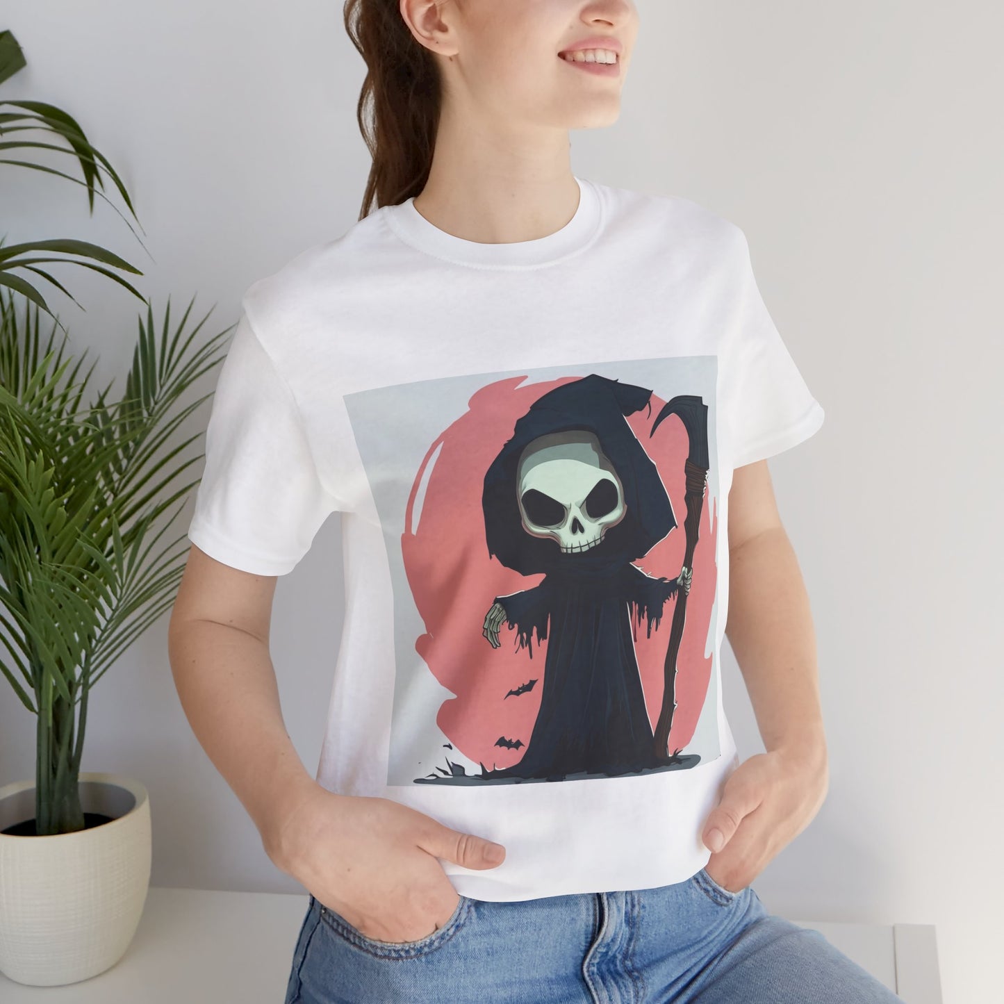 Cute Pink Grim Reaper Unisex Jersey Short Sleeve Tee