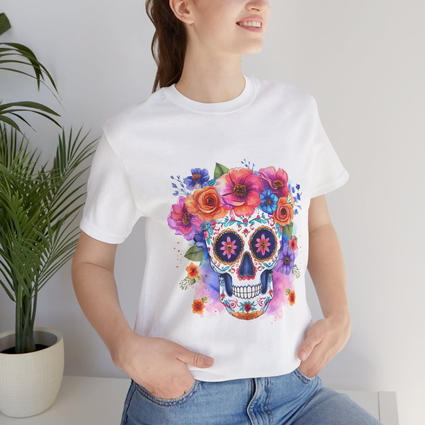 Colorful Sugar Skull Unisex Jersey Short Sleeve Tee