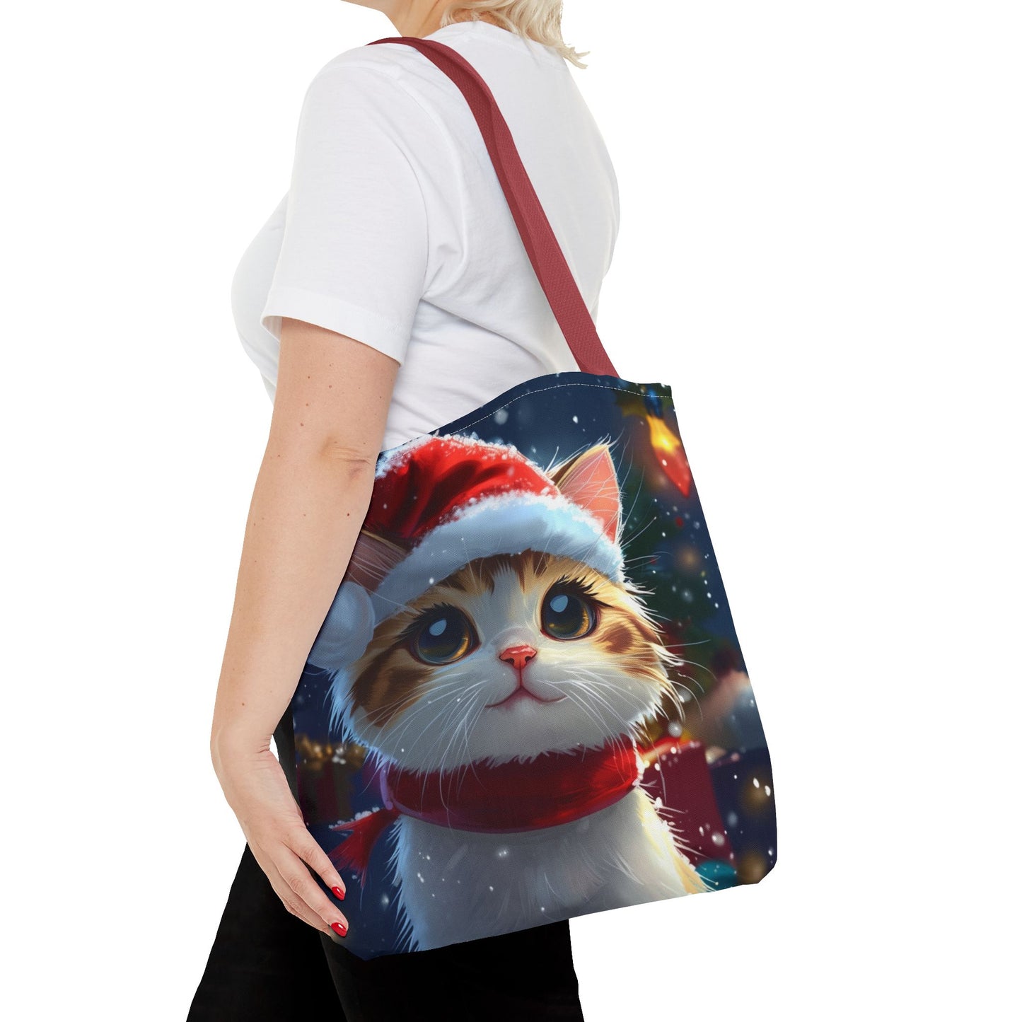 Cute Santa Hat Kitty Tote Bag (AOP)