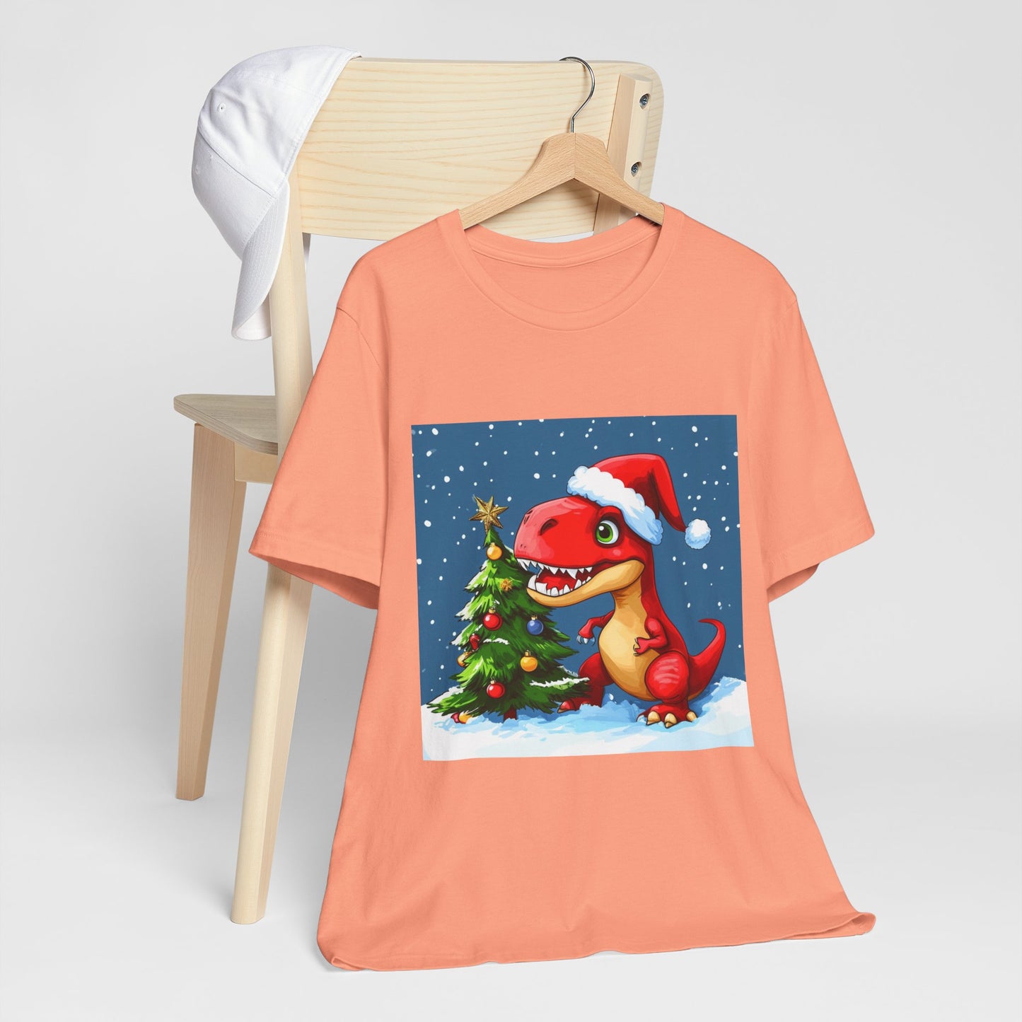 Red T-Rex Christmas Unisex Jersey Short Sleeve Tee