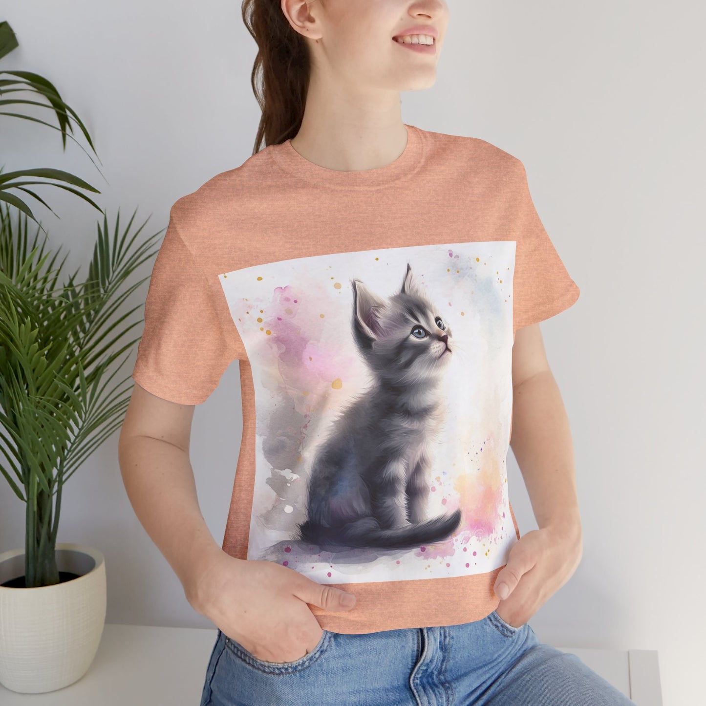 Watercolor Gray Kitten Unisex Jersey Short Sleeve Tee