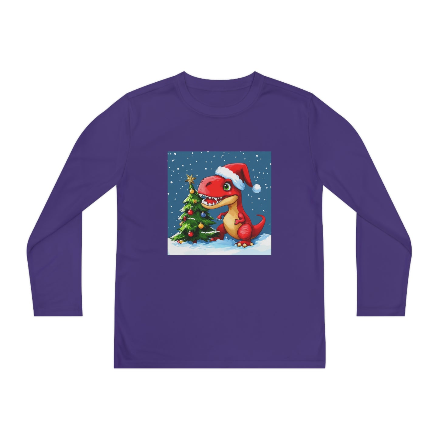 Red T-Rex Christmas Youth Long Sleeve Competitor Tee