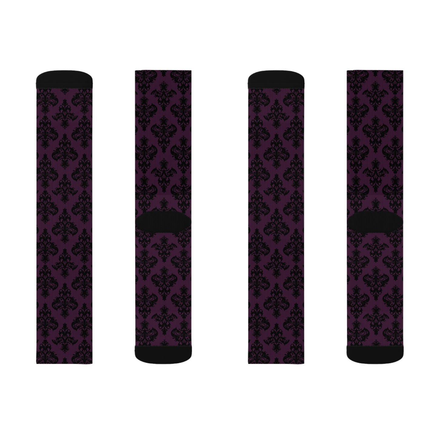 Purple and Black Victorian Damask Pattern Sublimation Socks