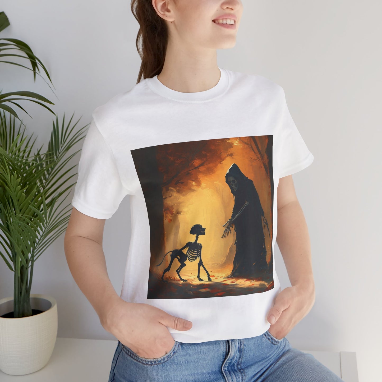 Grim Reaper Playing Fetch Unisex Jersey Short Sleeve Tee