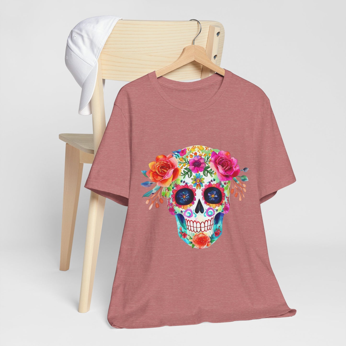 Day of the Dead Floral Sugar Skull Unisex Jersey Short Sleeve Tee