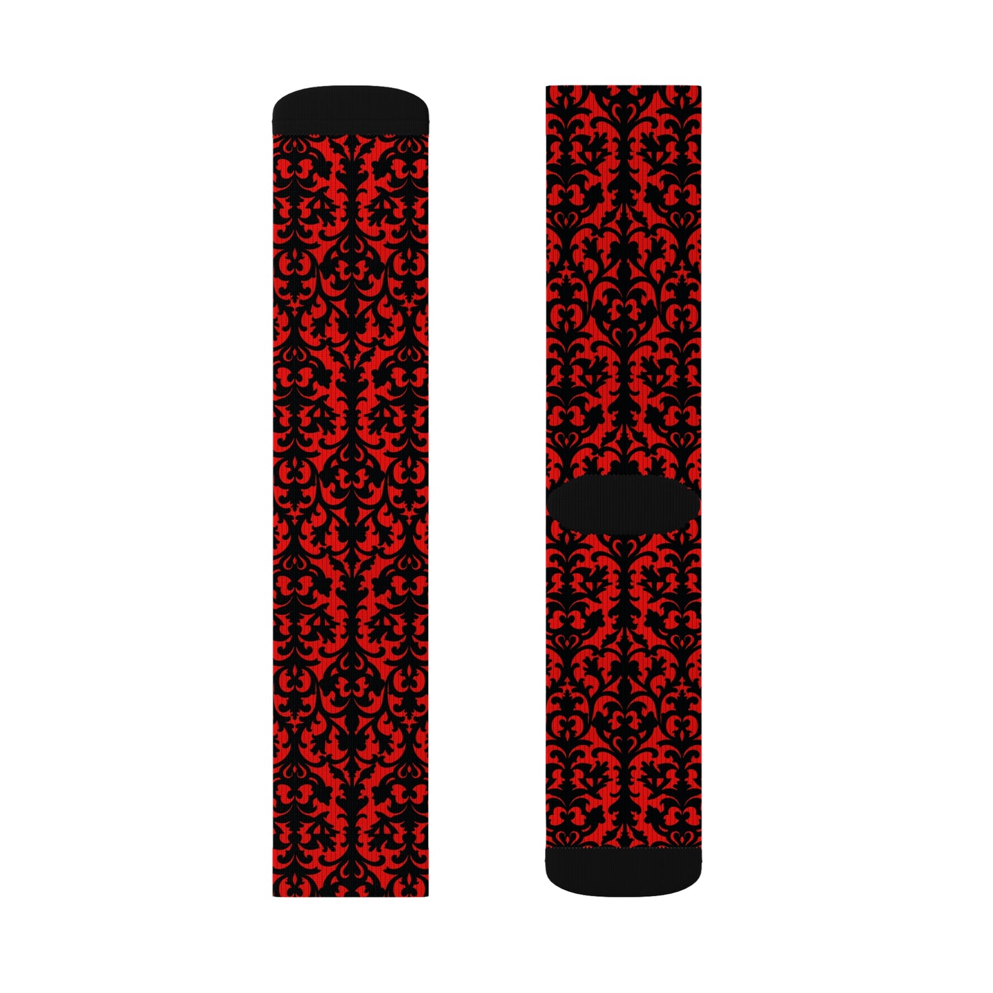 Red Victorian Gothic Damask Sublimation Socks