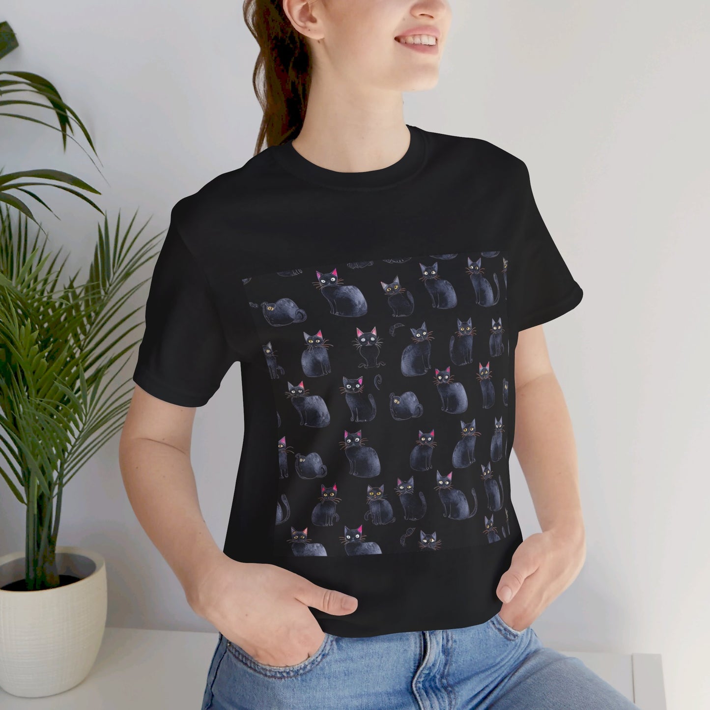 Black Cat Pattern Unisex Jersey Short Sleeve Tee