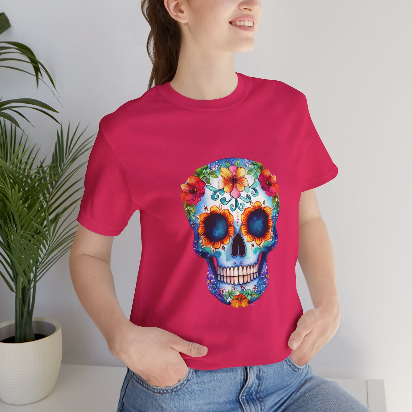 Blue Sugar Skull Unisex Jersey Short Sleeve Tee