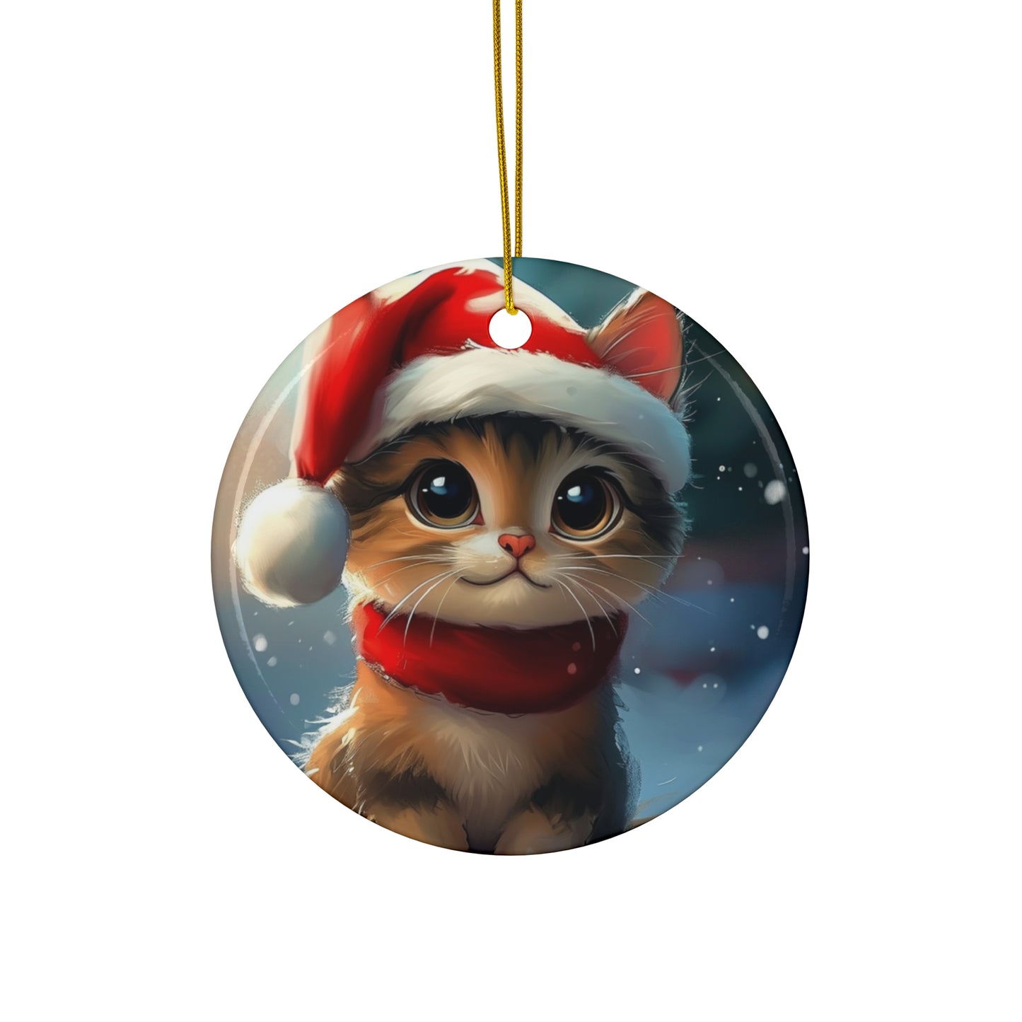 Cute Santa Hat Cat Ceramic Ornament, 3 Shapes