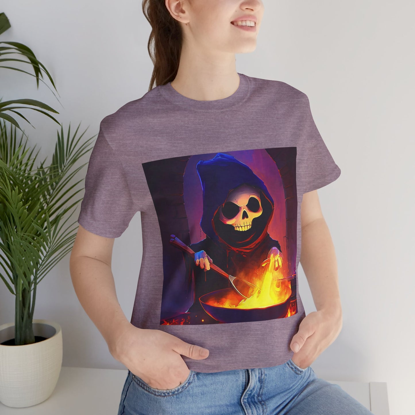 Happy Grim Reaper Cooking Unisex Jersey Short Sleeve Tee