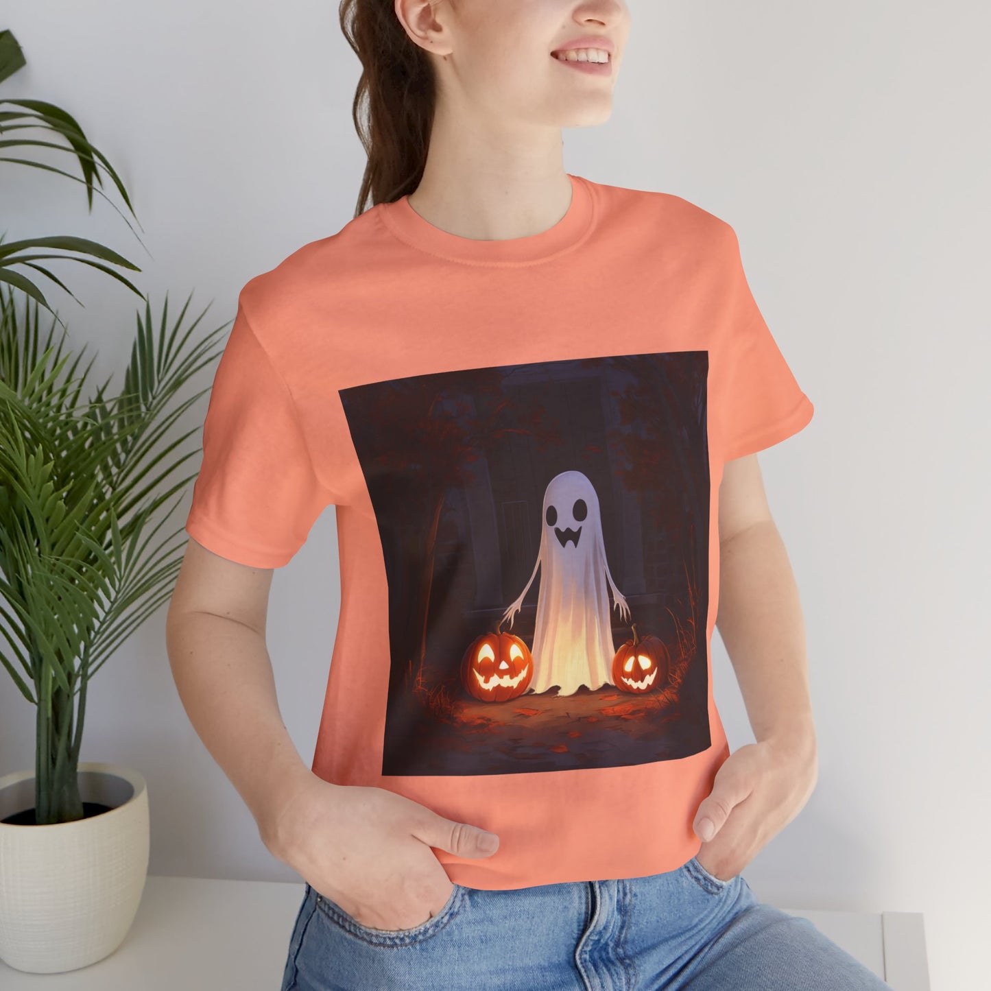 Cute Ghost and Pumpkins Unisex Jersey Short Sleeve Tee