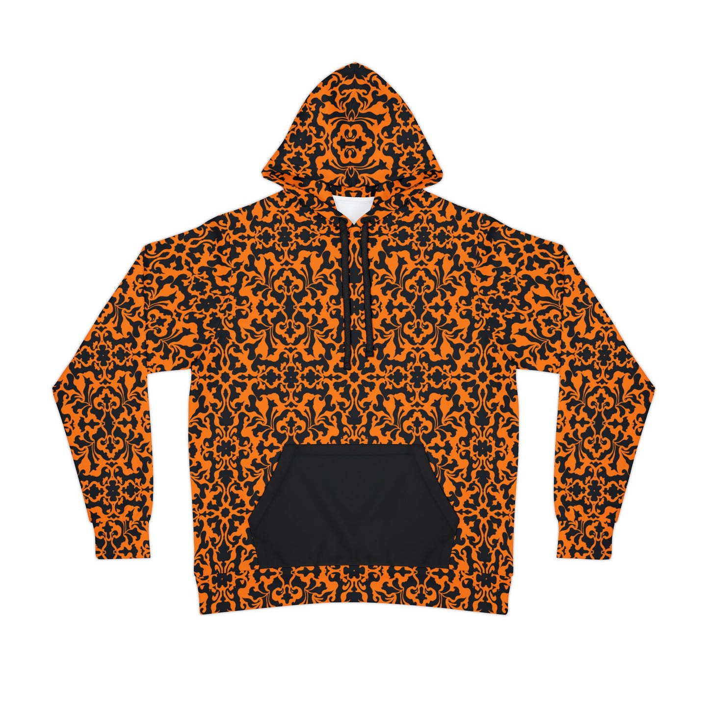 Orange and Black Victorian Damask Pattern Athletic Hoodie (AOP)