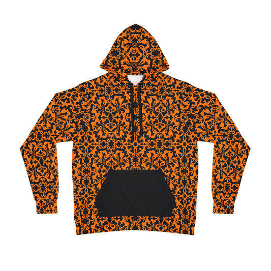 Orange and Black Victorian Damask Pattern Athletic Hoodie (AOP)