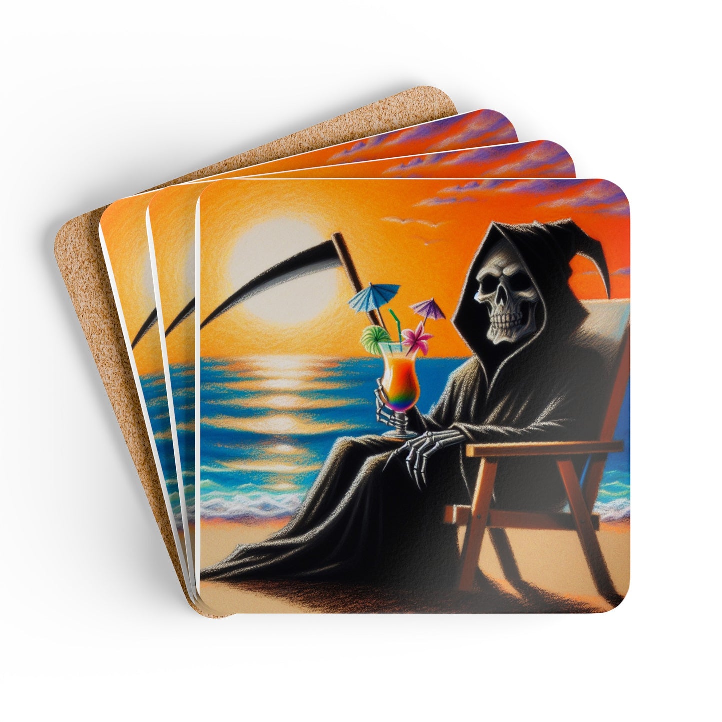 Grim Reaper Corkwood Coaster Set