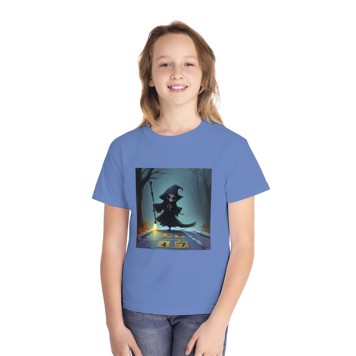 Grim Reaper Playing Hopscotch Youth Midweight Tee