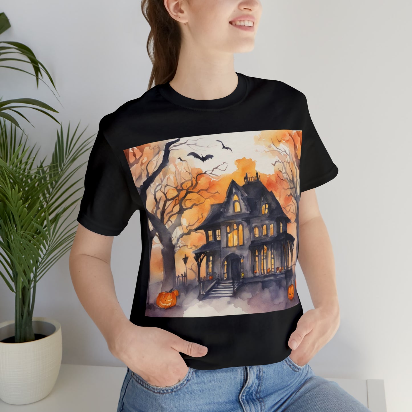 Spooky Haunted House Unisex Jersey Short Sleeve Tee