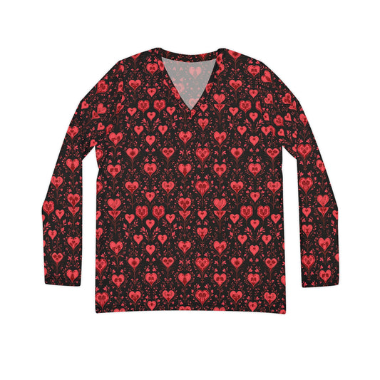 Heart Strands Women's Long Sleeve V-neck Shirt (AOP)