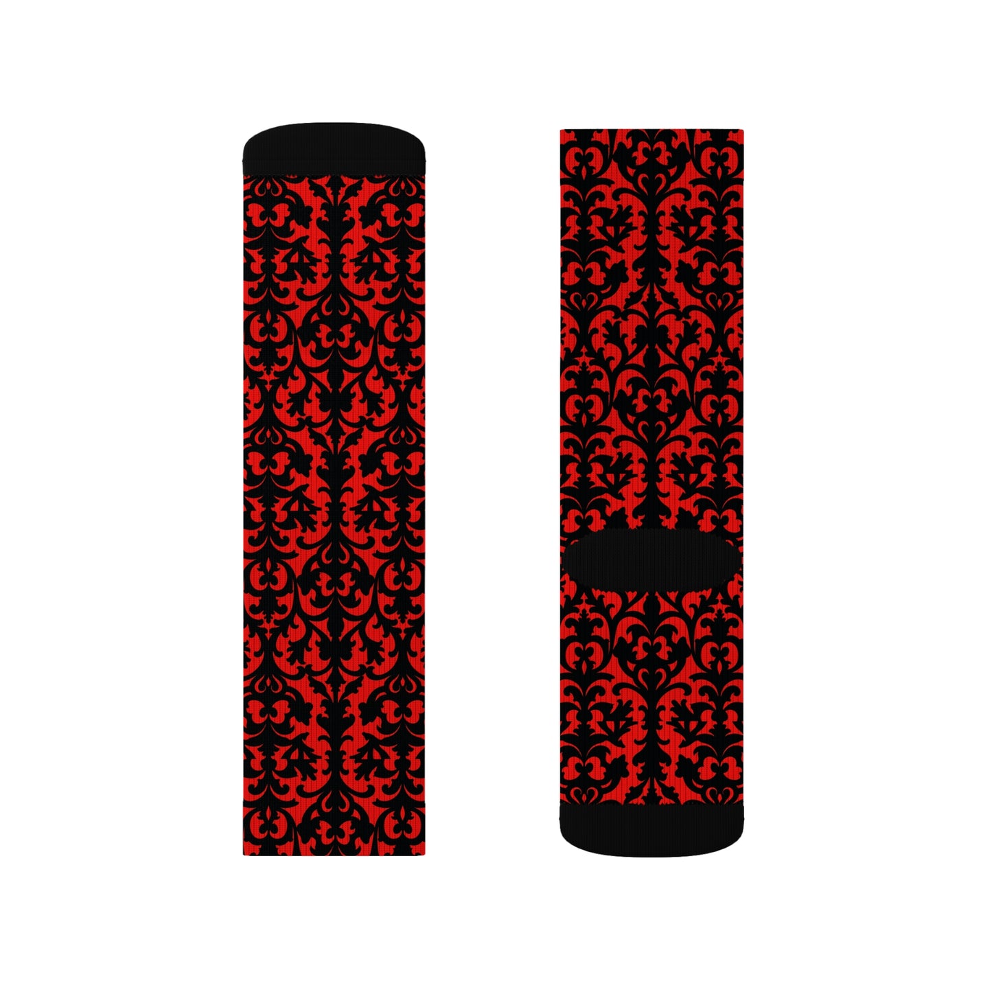 Red Victorian Gothic Damask Sublimation Socks