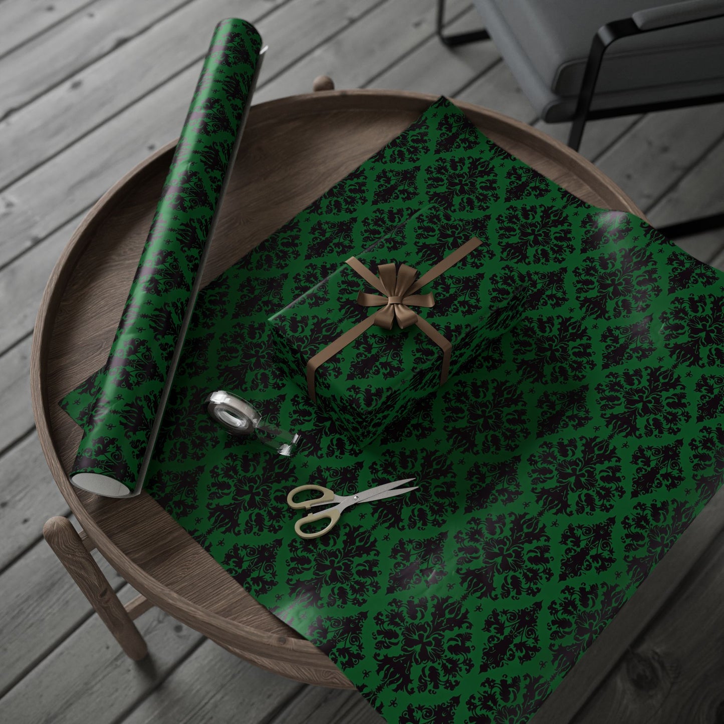 Green and Black Victorian Damask Wrapping Papers