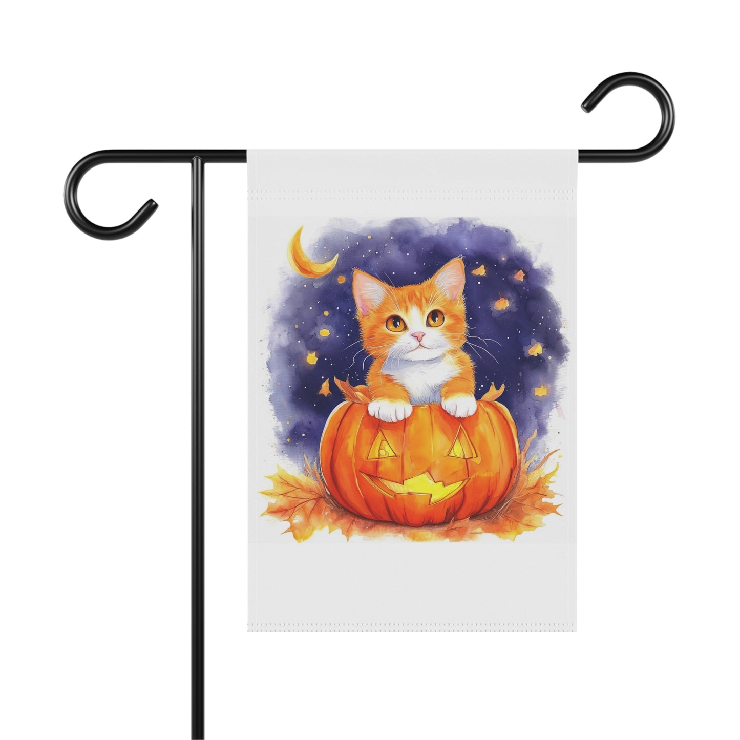 Fuzzy Halloween Pumpkin Cat Garden & House Banner