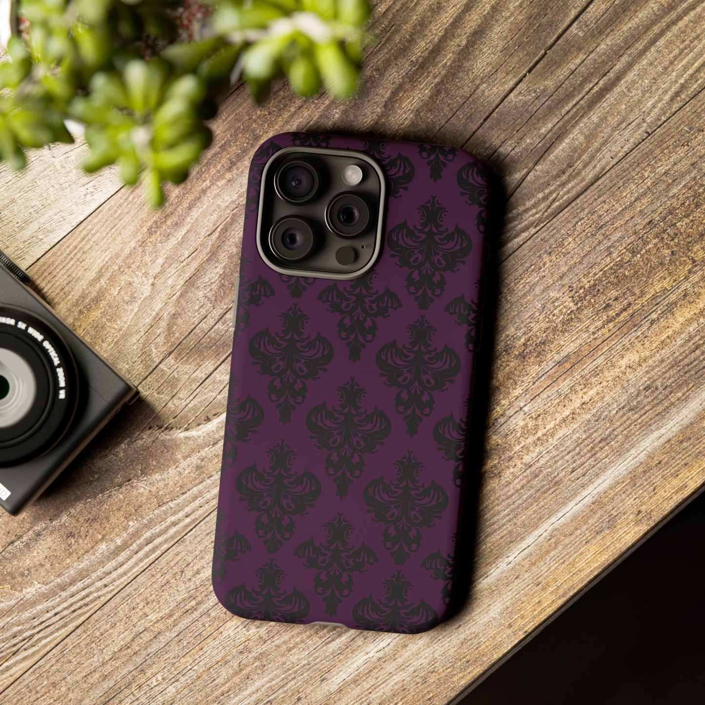 Purple and Black Victorian Damask Pattern Tough Cases