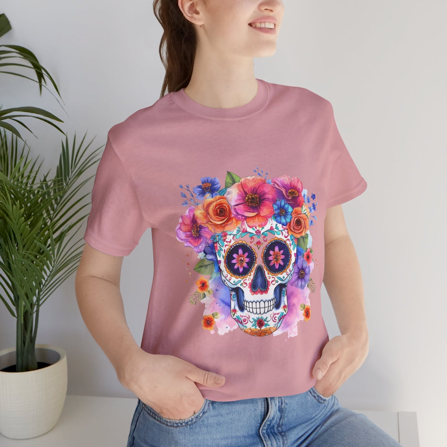 Colorful Sugar Skull Unisex Jersey Short Sleeve Tee