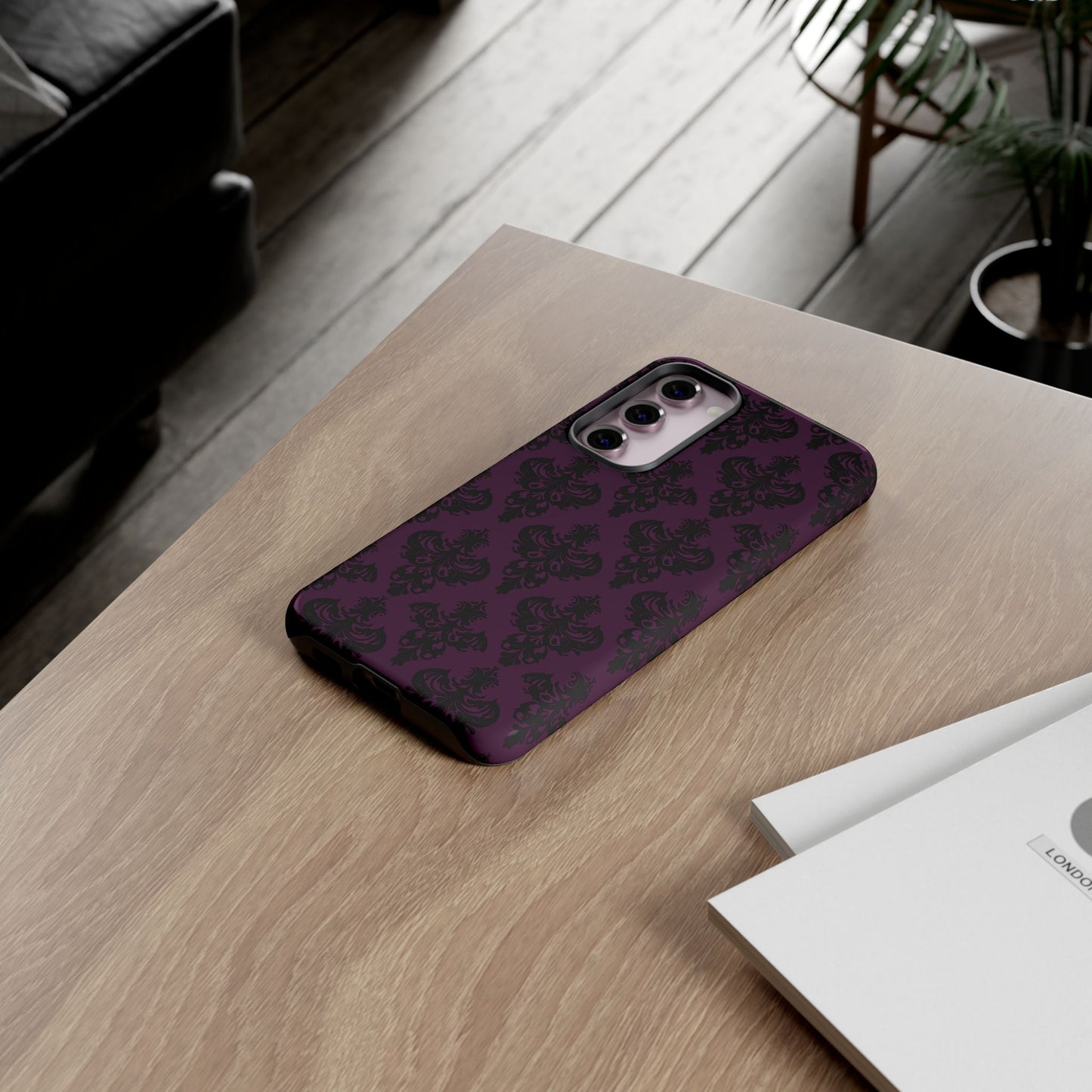 Purple and Black Victorian Damask Pattern Tough Cases