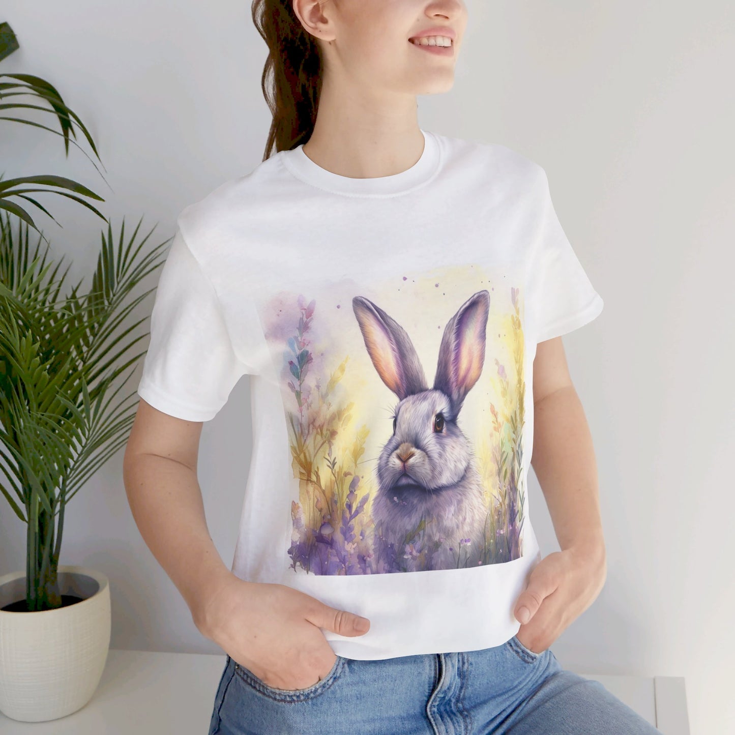 Realistic Cute Bunny Unisex Jersey Short Sleeve Tee