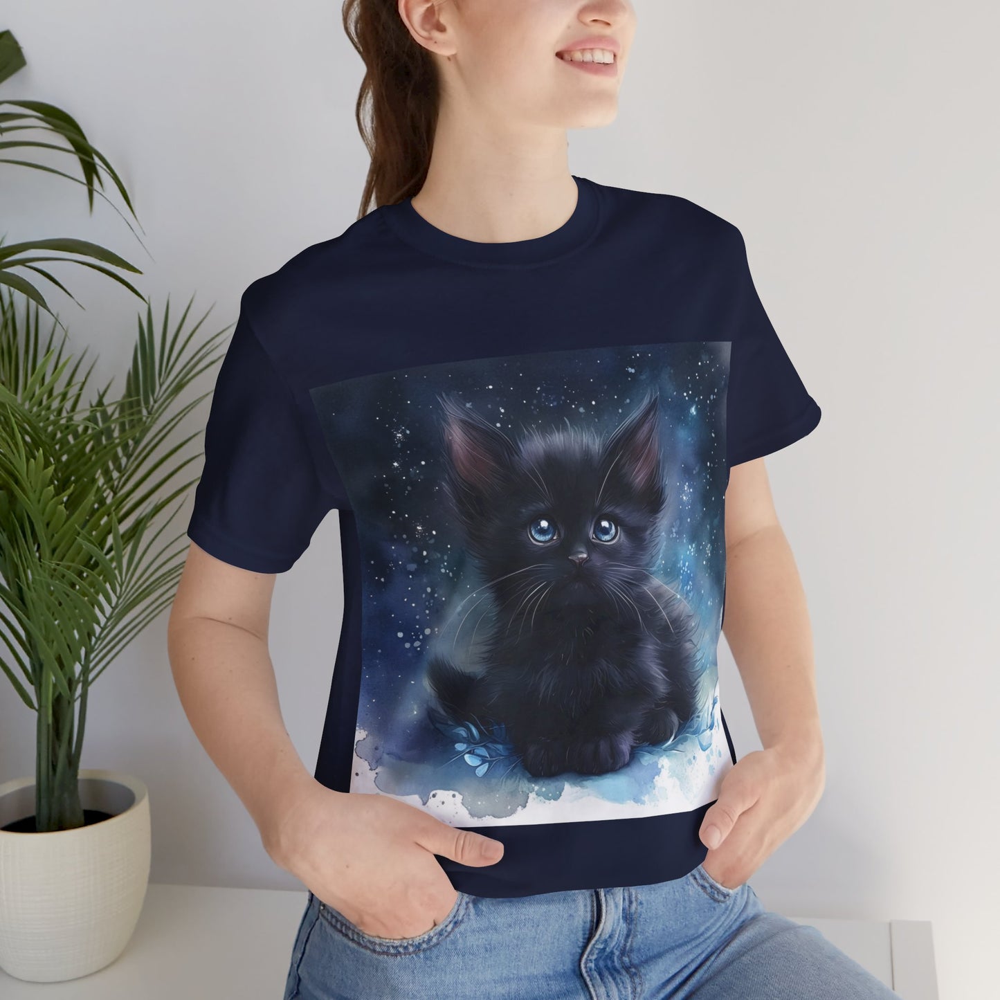 Starry Sky Black Kitten Unisex Jersey Short Sleeve Tee