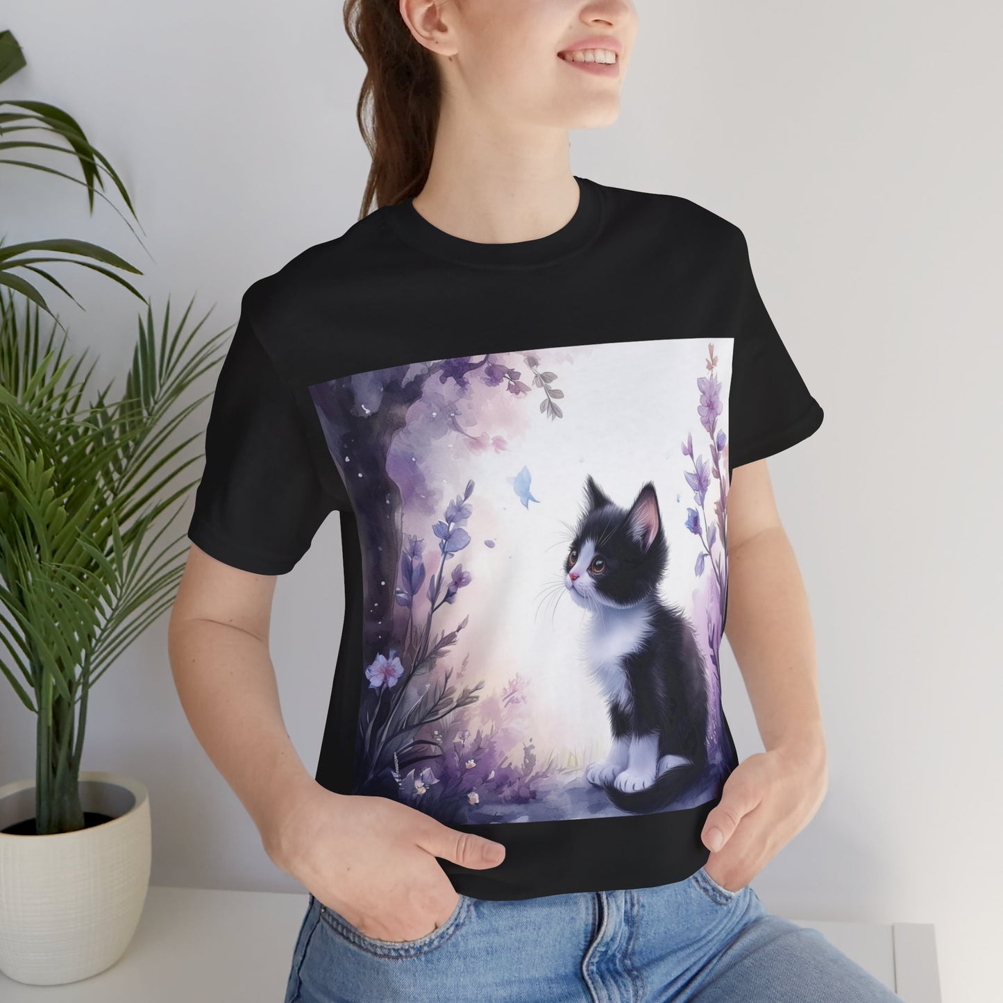 Flowery Tuxedo Cat Unisex Jersey Short Sleeve Tee