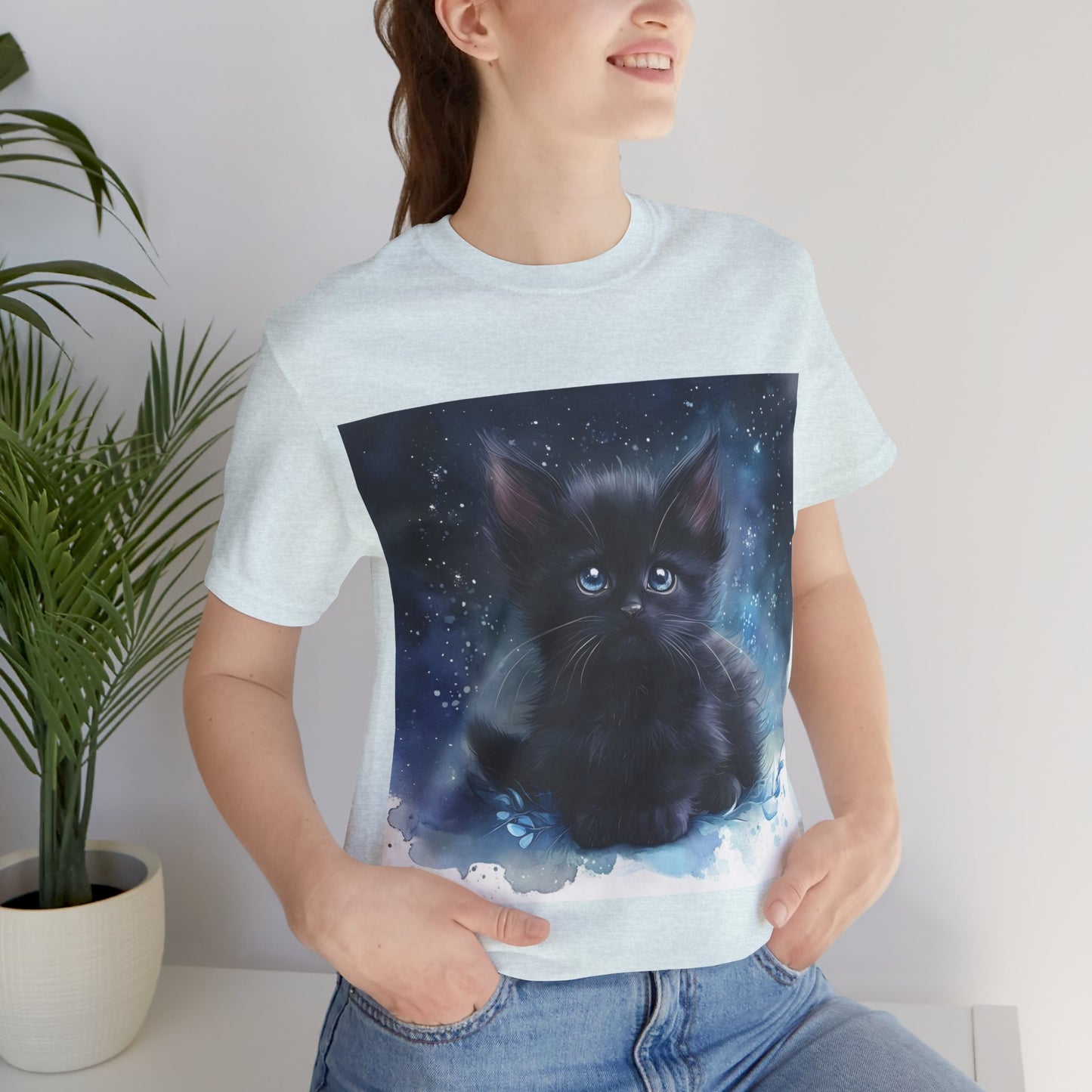 Starry Sky Black Kitten Unisex Jersey Short Sleeve Tee