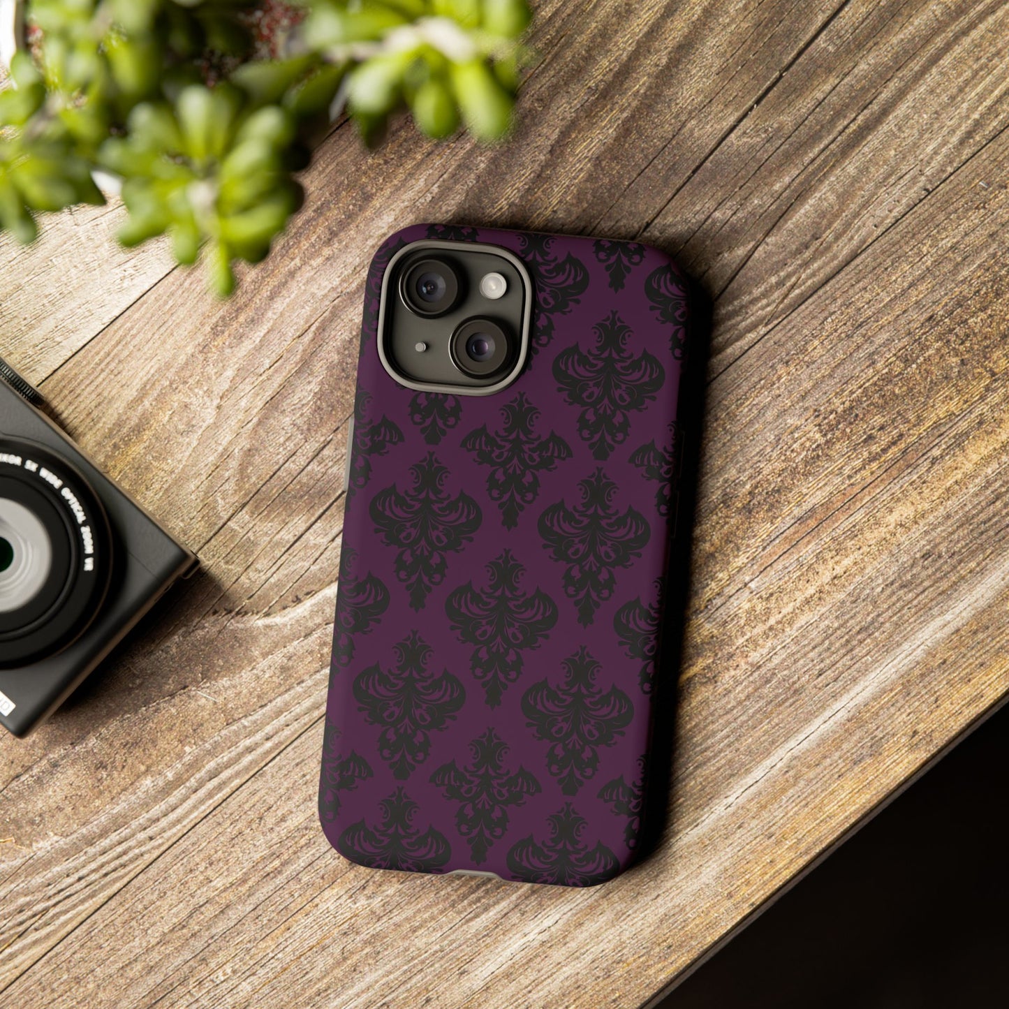 Purple and Black Victorian Damask Pattern Tough Cases