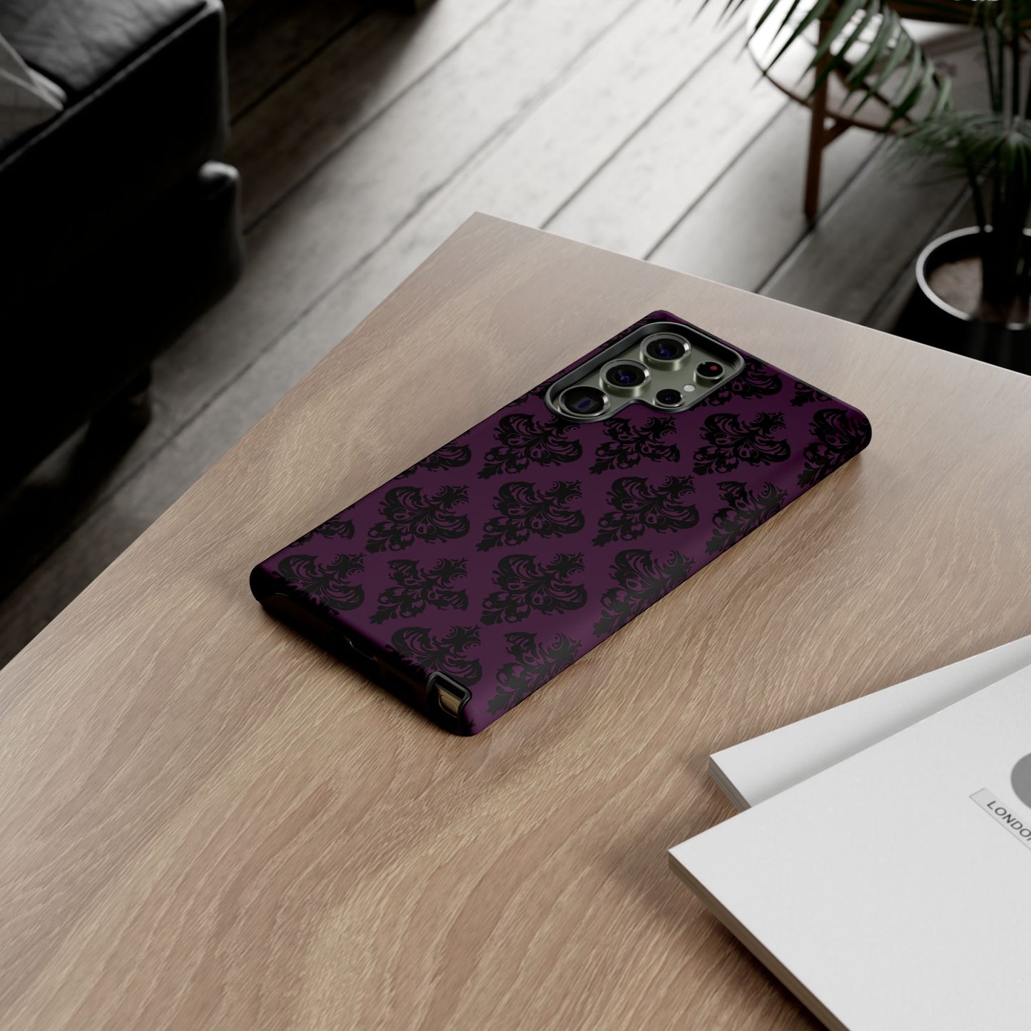 Purple and Black Victorian Damask Pattern Tough Cases