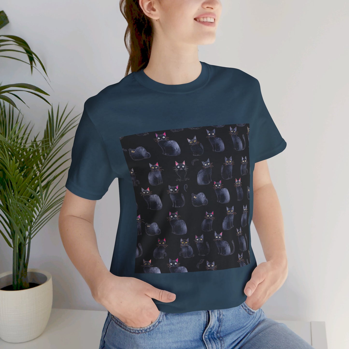 Black Cat Pattern Unisex Jersey Short Sleeve Tee