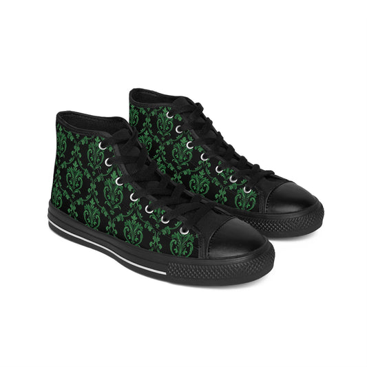 Emerald Victorian Gothic Damask Women's Classic Sneakers