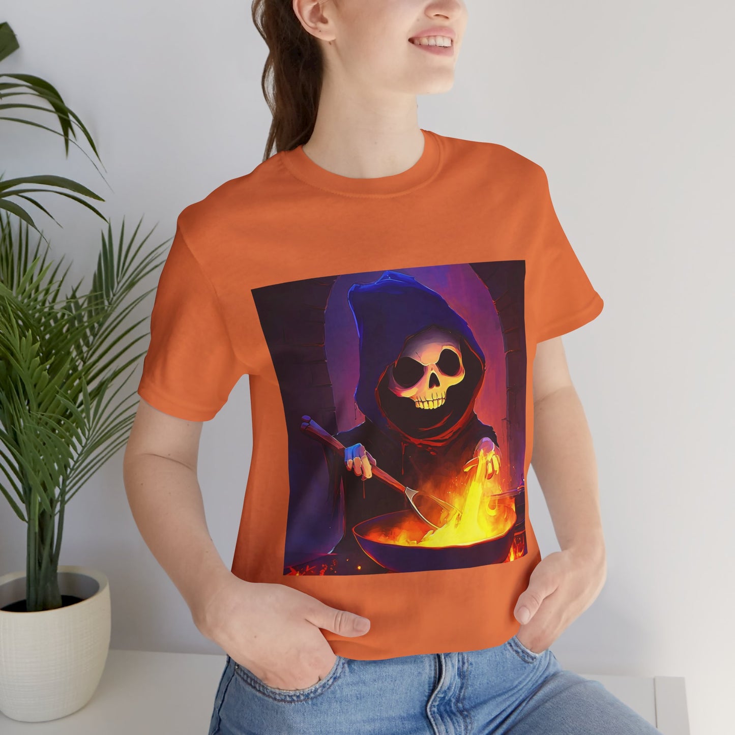 Happy Grim Reaper Cooking Unisex Jersey Short Sleeve Tee