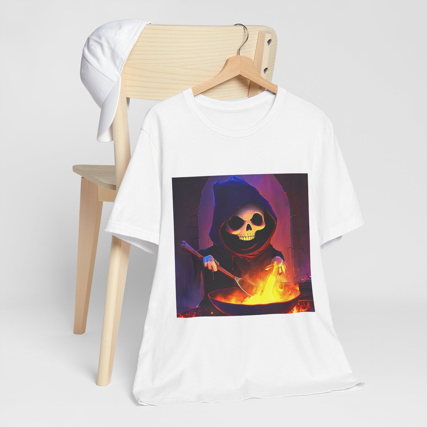 Happy Grim Reaper Cooking Unisex Jersey Short Sleeve Tee